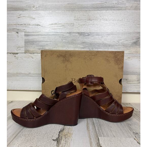 Born womens 8 brown leather FILOMENA WEDGE SANDAL PLATFORM shoe buckle ankle - Picture 6 of 7